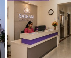 Sairam Ladies Hostel reception desk with staff