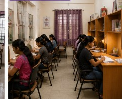 Quiet study area with individual study carrels